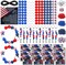 346 Pcs/20 Sets Patriotic DIY Bead Bracelet Red White Blue Keychain Kit American Flag Wooden Bead for Craft with String Jewelry Necklace Craft Decoration School DIY